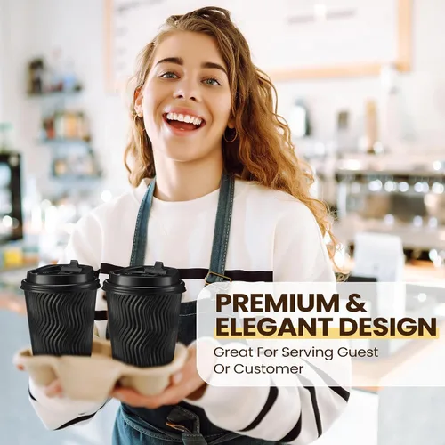 Miniatura 6 de Funnymoom Juego de 140 tazas de café de 8 onzas con tapa, desechables de papel corrugado, tazas de agua a granel adecuadas para café, cacao, jugo
