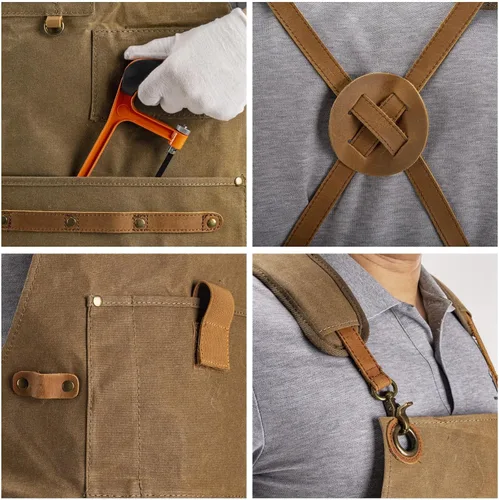 Miniatura 4 de Delantal de trabajo con bolsillos para herramientas, delantal resistente para carpinteros, mecánicos, herreros, carpinteros para regalo