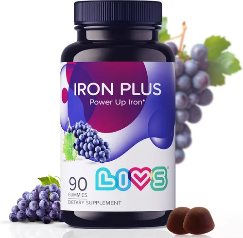LIVS Gomitas Iron Plus – Suplemento de hierro suave de 20 mg para mujeres y hombres – Apoyo a la anemia – Vitamina C para absorción – Biotina,