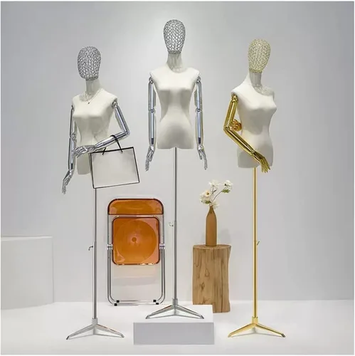 Miniatura 2 de Forma de vestido de maniquí dorado ajustable con trípode, brazos y cabeza desmontables, modelo de visualización de tamaño mediano para ropa, joyas