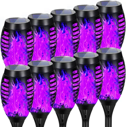 Miniatura 16 de Paquete de 4 antorchas solares impermeables para exteriores, llama parpadeante azul, luces solares de jardín para patio, antorchas Tiki