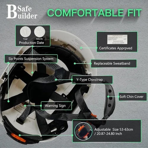 Miniatura 8 de Casco de seguridad SAFEBUILDER con visera, orejeras Bluetooth SNR 26dB, sombrero duro con viseras, orejeras montadas, sombreros duros ventilados