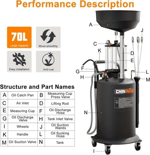 Miniatura 2 de Tanque de drenaje de aceite residual, extractor de drenaje de aceite y kit colector Drenador neumático para fluidos automotrices Contenedor