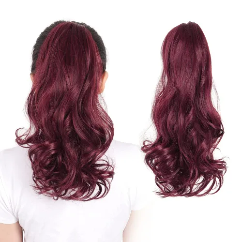 Miniatura 8 de Pinza de extensiones de cola de caballo de cabello rojo para mujer, postizo de cabello rizado de 16 pulgadas, extensiones de cabello sintético
