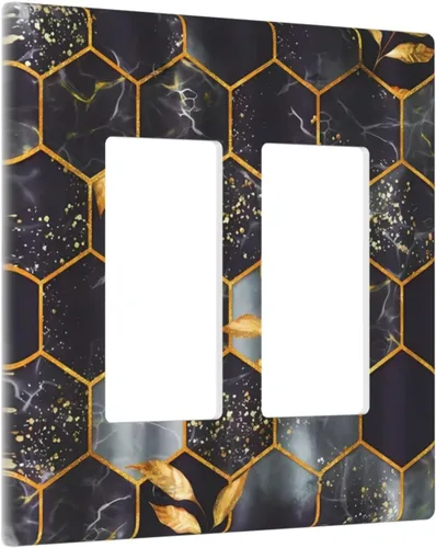 Miniatura 74 de Placa de pared decorativa con hojas de palmera tropicales de oro blanco, hoja de plátano, doble interruptor de luz de palanca decorativa, placa