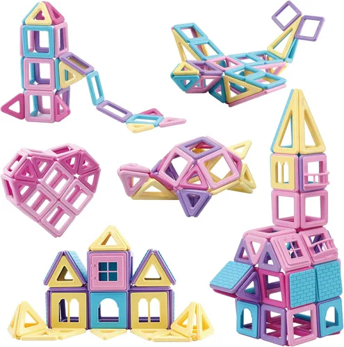 Miniatura 3 de Mini Magnetic Tiles Building Blocks, STEM Construction Toy for Kids, Magnetic Castle Building Set, 58 Pieces