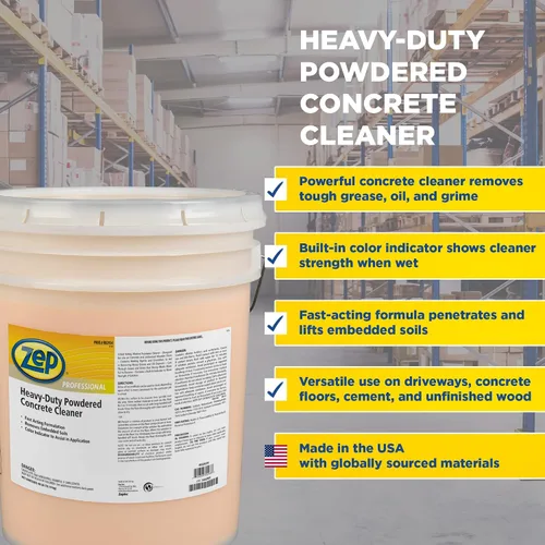 Miniatura 2 de Zep Limpiador Profesional de Concreto en Polvo para Trabajo Pesado, Cubeta de 40 Libras, Biodegradable, se Disuelve Rápidamente y Remueve Suelos