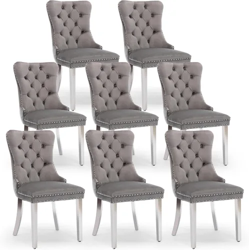 Miniatura 137 de Juego de 4 sillas de comedor de terciopelo, sillas de comedor tapizadas con ribete de cabeza de clavo y patas de madera maciza para cocina