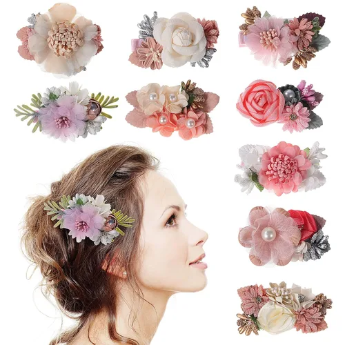 Beaupretty 9 pinzas para el pelo de flores simuladas con diseño floral, accesorios de estilo bohemio para mujeres y niñas, fiesta diaria en la playa