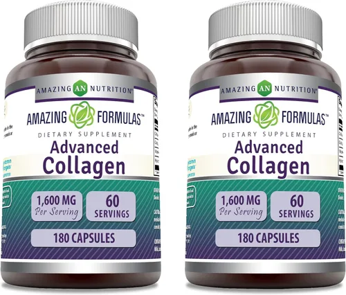 Amazing Formulas Suplemento avanzado de colágeno | Colágeno tipo I, II y III con vitamina C y ácido hialurónico | 180 cápsulas | Sin OMG | Sin