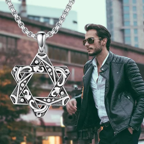 Miniatura 5 de Collar de estrella de David para hombre y mujer, plata de ley 925, colgante de estrella de David con cadena de caja de acero inoxidable de 22
