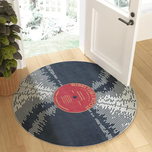 Alfombra Redonda de Disco de Vinilo de 3 pies, Alfombra Circular Antideslizante para Sala de Estar, Dormitorio, Mesa de Comedor, Alfombra Redonda
