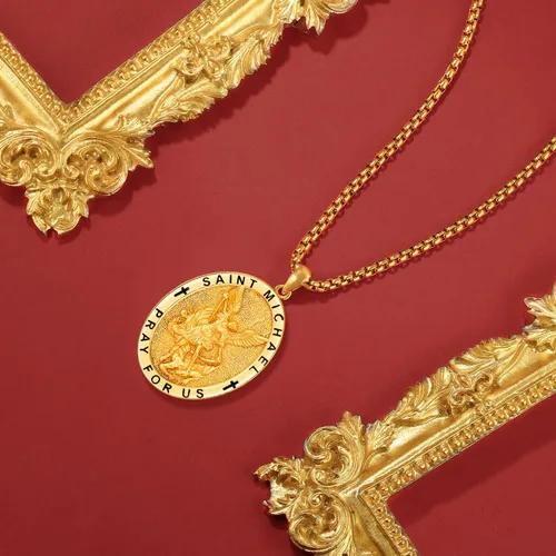 Miniatura 260 de Odinstone Collar de plata de ley 925 con medalla de San Miguel/San Cristóbal/San Benito/Crucifijo de Jesús/San Uriel/Arcángel Rafael para hombres