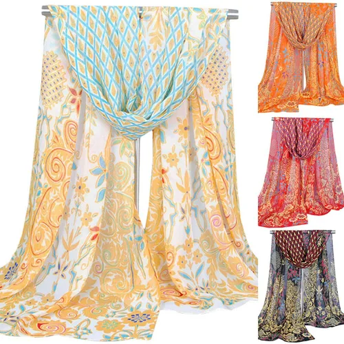 Miniatura 4 de Secret for Longevity Pañuelo rectangular largo de gasa beige naranja turquesa azul verde rojo dorado cachemira bufanda bufanda bufanda de mujer