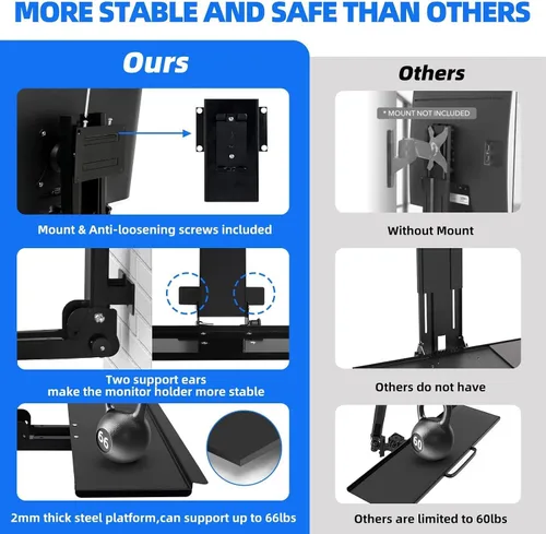 Miniatura 5 de Soporte de pared para monitor todo en uno con bandeja para teclado para Mac Mini y PC pequeñas; soporte de pared para monitor y teclado para Negro
