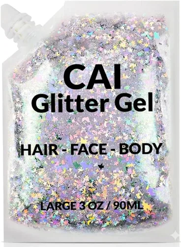 Gel de purpurina para rostro, cuerpo y cabello, purpurina de Halloween para niños y mujeres, gel de grado cosmético de 3 onzas con luna y estrellas