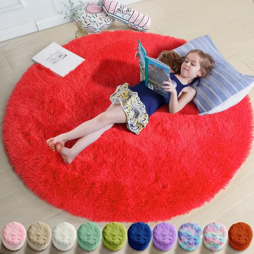 Miniatura 62 de Amdrebio Alfombra Redonda Azul Marino Oscuro de 4 Pies para Habitación de Niños Dormitorio, Alfombras de Área Circulares de Felpa Shag Esponjosa