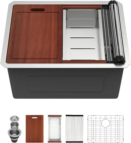 Miniatura 42 de Sarlai 33 Fregadero de Cocina Empotrado - Fregadero de 33 x 19 Pulgadas Bajo Encimera Estación de Trabajo de Profundidad Sencillo Tazón 16 Calibre