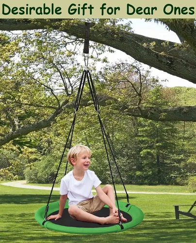 Miniatura 7 de Juego de columpio de árbol de platillo de 24 pulgadas para niños y adultos, juegos de columpios ajustables para patio trasero o patio de juegos al