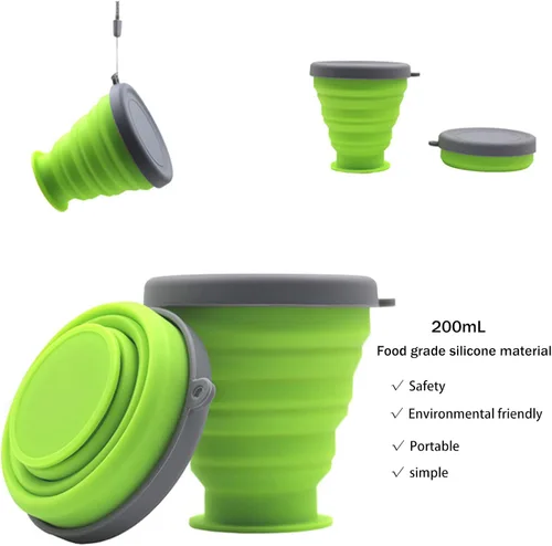 Miniatura 3 de Taza de silicona plegable – 6 piezas de silicona plegable con tapa, juego de vasos expandibles, taza reutilizable, adecuado para acampar y senderismo