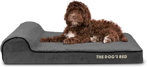 Miniatura 45 de The Dog's Bed - Cama Ortopédica para Perros con Reposacabezas XL Negra de Felpa, Espuma Viscoelástica, Alivio del Dolor para Artritis, Displasia