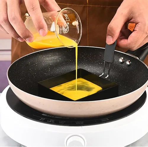 Miniatura 8 de Anillo de huevo antiadherente de 3.5 pulgadas (rojo) con mango de silicona, molde de huevo para sándwiches de desayuno
