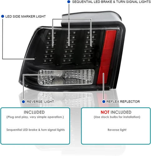 Miniatura 3 de SPEC-D TUNING Luces traseras LED negras con señal secuencial compatible con Ford Mustang 1999-2004, conjunto de par izquierdo + derecho Lente ahumado