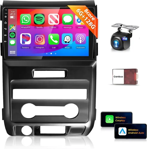Miniatura 9 de Radio de coche 4G+128G para Ford F150 2008-2014 Estéreo de 9 pulgadas Pantalla táctil completa inalámbrica CarPlay/Android Auto Android 15 Bluetooth