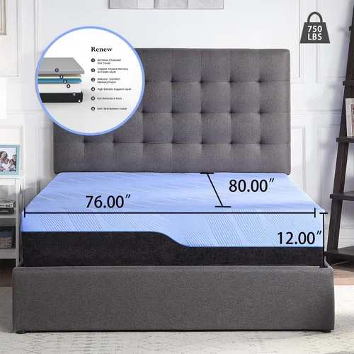 Miniatura 2 de 11 Inch King Size Mattress, Cooling Hybrid Mattresses, Breathable Bed in A Box, Built in Pocketed Coils and Gel Memory Foam Layer, Avaliable in Azul