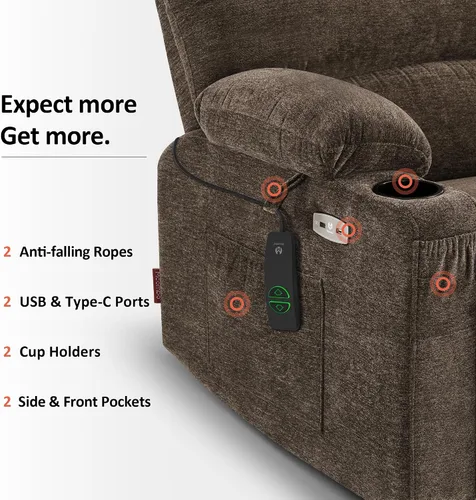 Miniatura 8 de MCombo Silla Reclinable Elevadora Eléctrica de Gran Tamaño para Ancianos, Silla Elevadora con Calor y Masaje, Reclinable Elevadora para Grandes