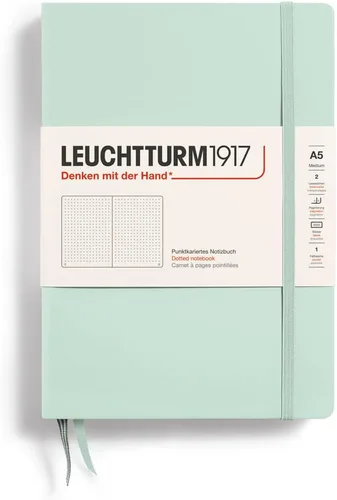 LEUCHTTURM1917 - Cuaderno de tapa dura mediano A5 con 251 páginas numeradas para escritura y diario (verde menta, con puntos)