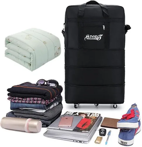Miniatura 3 de Bolsa de viaje Oxford expandible extra grande con ruedas, impermeable, ligera, plegable, maleta, Negro -, Equipaje extensible central rígido