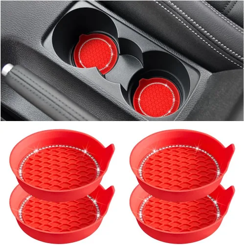 Miniatura 8 de Osilly Bling Portavasos para Auto, Juego de 4 Portavasos Universales con Diamantes de Imitación, Alfombrilla Antideslizante de Silicona a Prueba