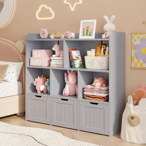 Miniatura 3 de Gizoon - Armario de almacenamiento de juguetes y estantería para niños con 3 cajones móviles y 6 estantes abiertos con barrera de prevención
