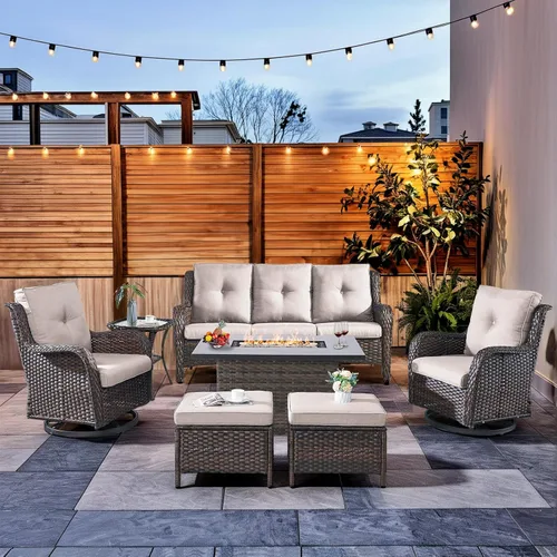 Miniatura 110 de HUMMUH Sillas Mecedoras Giratorias de Mimbre para Patio Exterior con Respaldo Alto, Sillas Deslizantes de Ratán PE, Juego de Muebles de Patio de 4