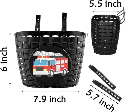 Miniatura 2 de Boys Bike Basket, Cute Bicycle Basket for Kids, Toddlers, Plastic Front Handlebar Basket for Scooter, Tricycle