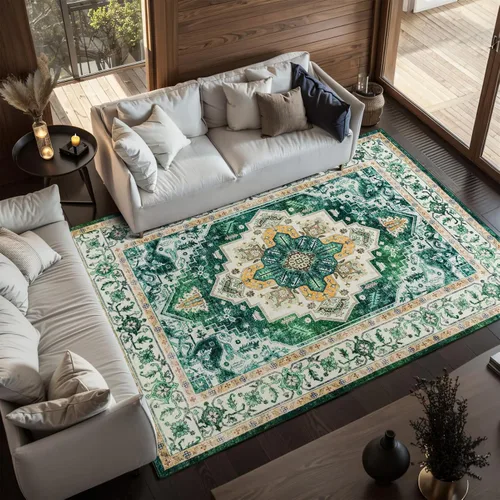 Miniatura 20 de Alfombras de 6 x 9, alfombras grandes lavables con flores estilo boho, alfombra de pelo bajo antideslizante y ultradelgada, alfombra para puerta