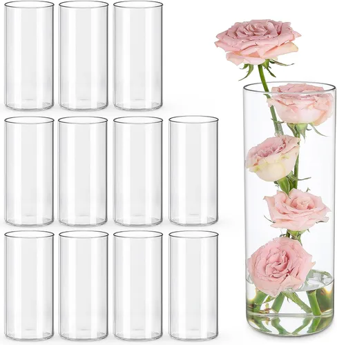 Miniatura 13 de Jarrones cilíndricos de vidrio pequeños de 5 pulgadas para centros de mesa 12 piezas de jarrones de flores transparentes para decoraciones de 5.0
