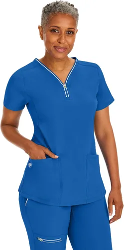 Miniatura 8 de Healing Hands Camiseta quirúrgica para mujer, 3 bolsillos, cremallera, cuello en Y, ligera, transpirable, tela elástica 2254 Sonia HH360