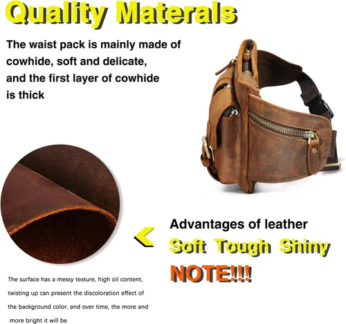 Miniatura 4 de Grueso caballo loco cuero senderismo equitación viaje al aire libre cinturón riñonera riñonera pequeña bolsa de teléfono para hombres mujeres 380
