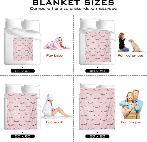 Miniatura 7 de Manta de pestañas rosa para sofá y cama, manta de franela suave de 50 x 60 pulgadas, bonito patrón de pestañas estética, decoración de habitación