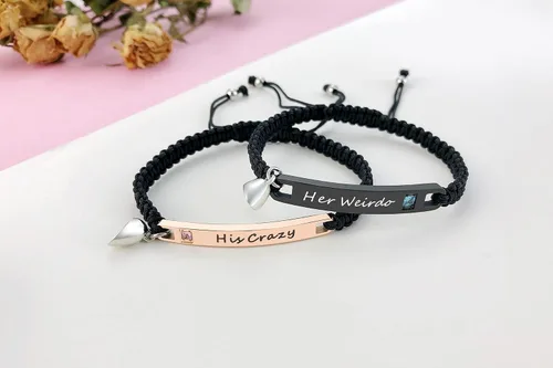 Miniatura 4 de MEALGUET - Pulseras magnéticas personalizadas para parejas de atracción mutua, pulseras de identificación trenzadas con nombre, conjunto de pulseras