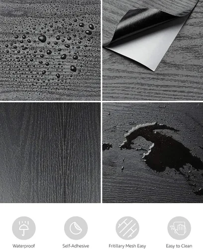 Miniatura 6 de Abyssaly Papel tapiz de madera para despegar y pegar, 17.71 pulgadas x 18 pies, papel de madera negra para despegar y pegar, 11.8 x 78.7 pulgadas