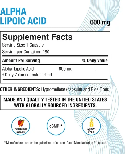 Miniatura 2 de Puregen Labs Ácido Alfa Lipoico 600mg [Alta Potencia] 180 Porciones - Soporte Antioxidante Sin Aditivos Nocivos Sin OGM, SIN Gluten y Lácteos