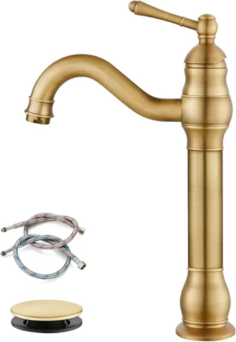 gotonovo Grifo de lavabo giratorio de 360°, grifo de baño alto de una sola manija, 1 agujero, grifo mezclador de lavabo de granja, mangueras de