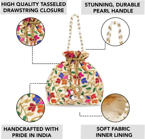 Miniatura 2 de Bolso de mano étnico de seda con perlas Batwa con asa para mujer