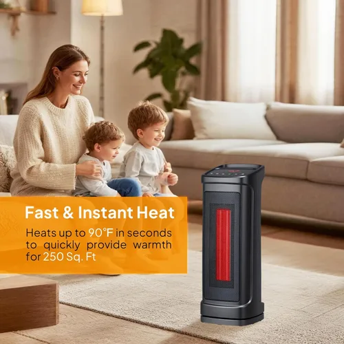 Miniatura 2 de Bonnlo Calentador de torre de 17 pulgadas de alto con control remoto, calentador de espacio portátil de 1500 W con oscilación de 70°, temporizador