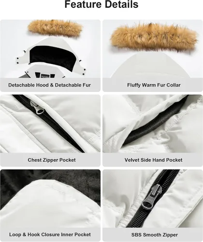Miniatura 5 de Pursky Chaqueta de plumón impermeable para hombre, abrigos de invierno con capucha de piel para esquiar, parka con capucha de piel