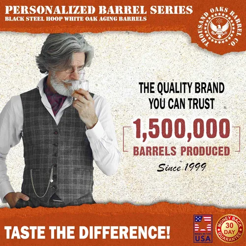 Miniatura 8 de Barril personalizado de 2 litros de roble americano para envejecimiento de whisky con soporte de madera, tapón y canilla - Mini barriles de 2L