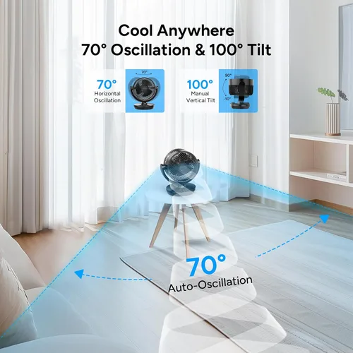 Miniatura 3 de DR.PREPARE Ventilador circulador de aire oscilante para dormitorio, ventilador de mesa potente de 11.3 pulgadas de altura, oscilación automática